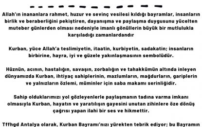 Dernek şube başkanımız Melahat Öğretmenoğlu’nun Camiamıza Kurban Bayramı mesajı