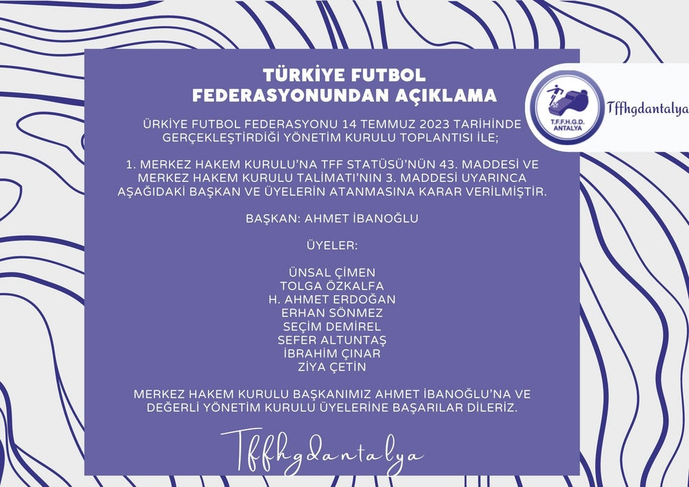 Türkiye Futbol Federasyonu 14 Temmuz 2023 tarihinde gerçekleştirdiği Yönetim Kurulu Toplantısı ile;